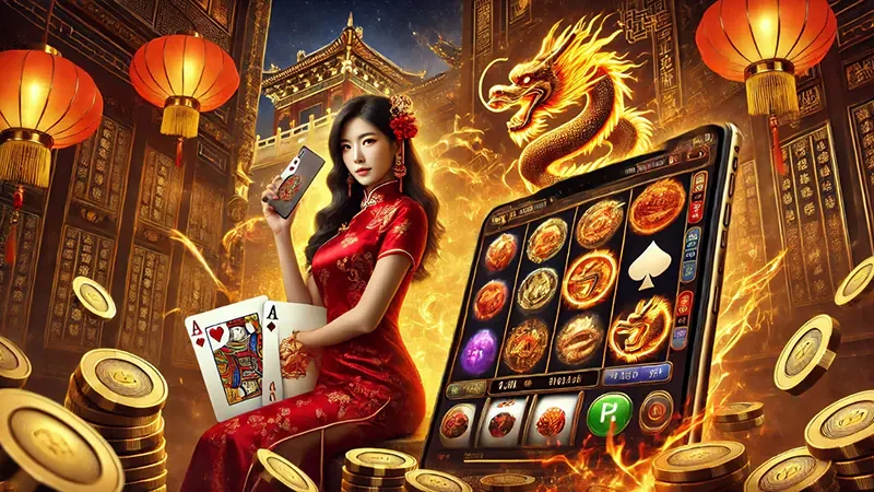 หน้าจอเกมสล็อตพร้อมวงล้อและสัญลักษณ์เกมของ w299